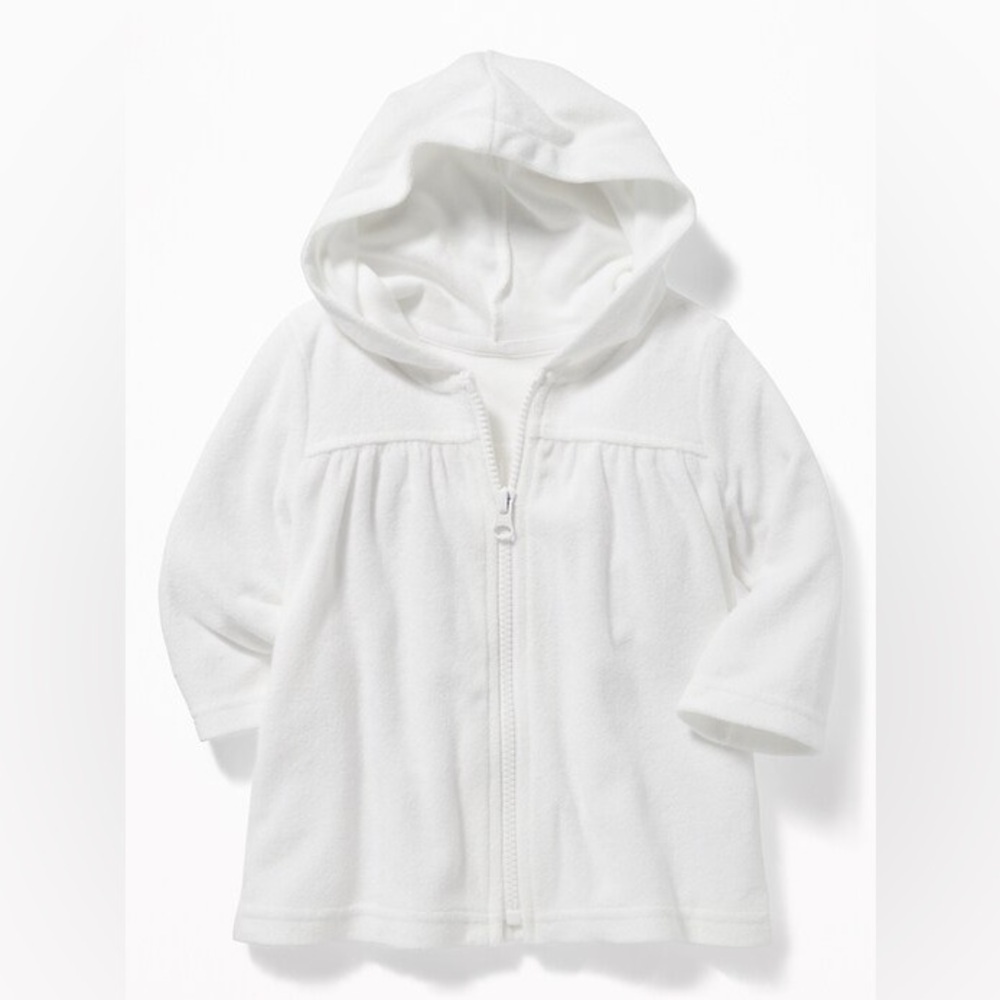 Old Navy Baby Girl swim coverup White Hooded Zip-Up Jacket Size 0-3 Months